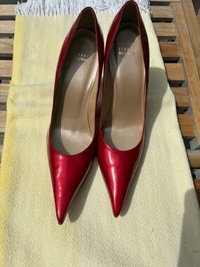 Stuart Weitzman Red Patent Pointed Toe Stiletto Pumps